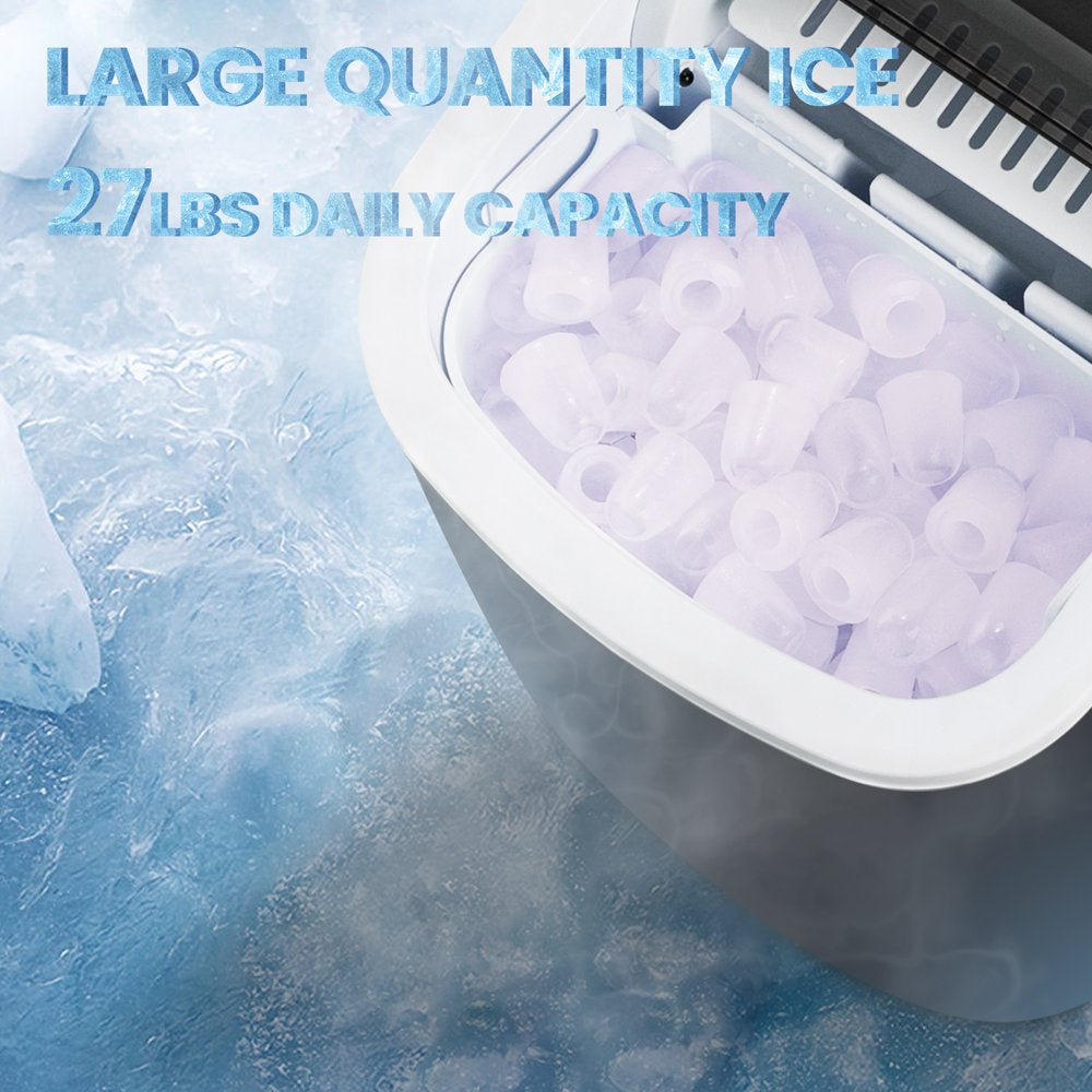 KISSAIR Countertop Ice Maker, Self-Cleaning Portable Ice Maker Machine with Handle, 9 Bullet-Shaped Ice Cubes Ready in 6 Mins, 26Lbs/24H with Ice Scoop and Basket for Home/Kitchen/Party