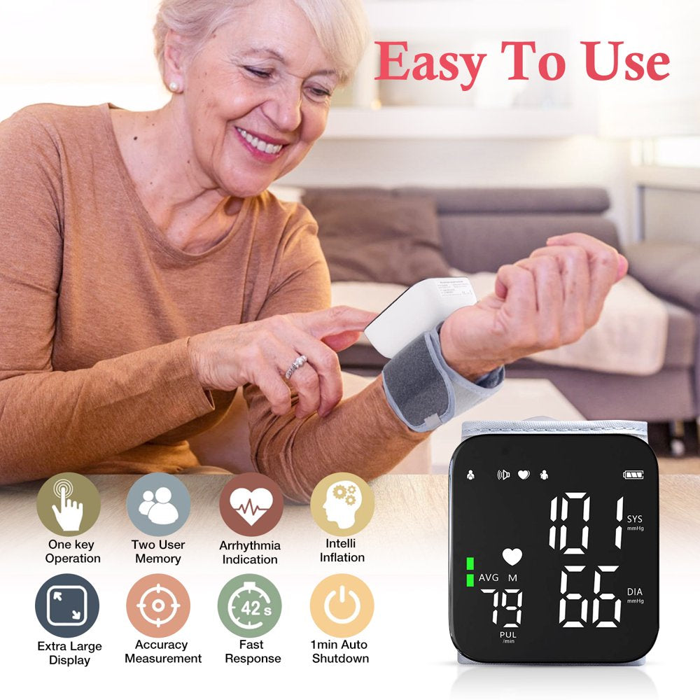 Ifanze Blood Pressure Monitor, Wrist Blood Pressure Cuff LCD Display Automatic Voice Pulsometer Sphygmomanometer, Rechargable Heart Health BP Monitor for Home Travel Use,White