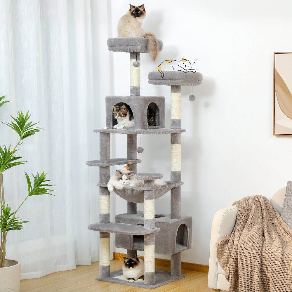 PAWZ Road 73" Cat Tree for Large Cats Multi Level Tall Cat Tower Condo with 7 Scratching Posts, Gray