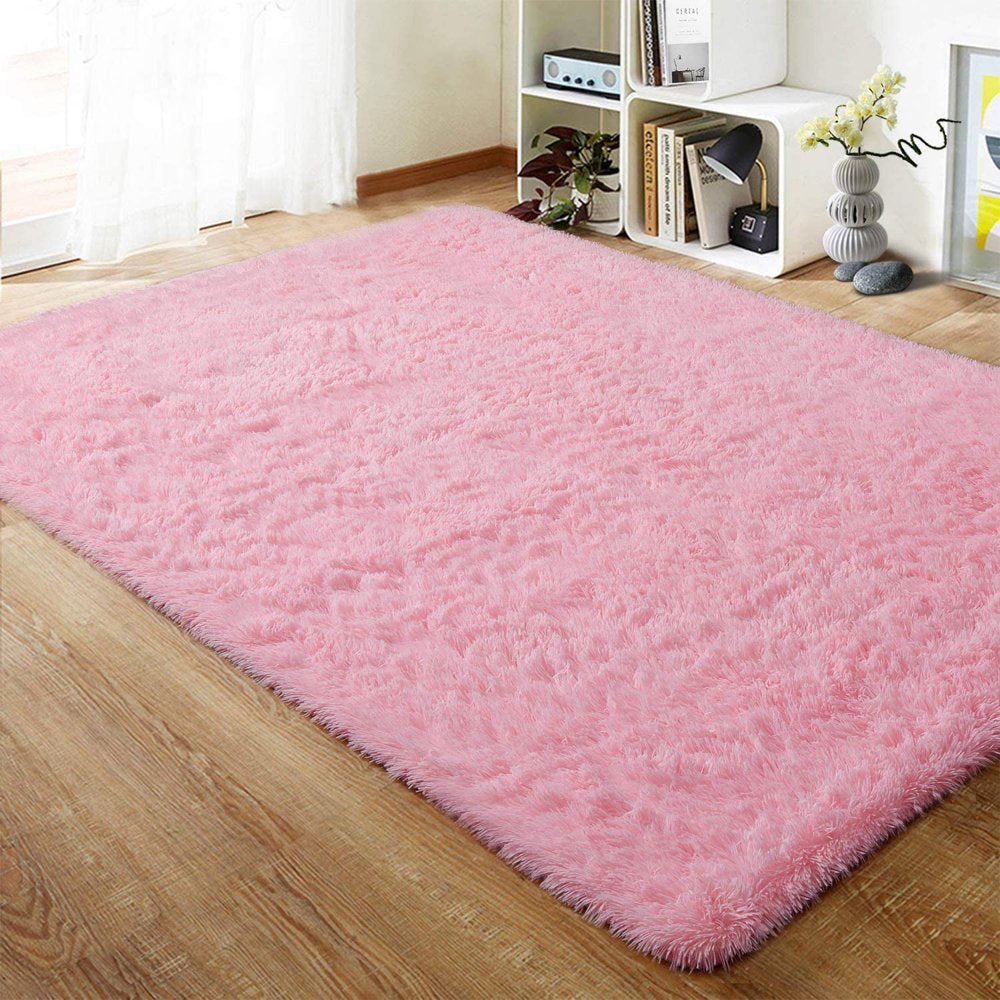 Lochas Soft Shag Carpet Fluffy Rug for Living Room Bedroom Big Area Rugs Floor Mat, 4'X6',Pink