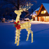 Ktaxon 4Ft Lighted Christmas Glittering Reindeer with Red Bow, Outdoor Holiday Mesh Standing Buck Deer Decorations- Gold