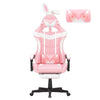 Soontrans Pink Gaming Chair Office Chair with Footrest, High Back Computer Chair with Headrest & Massage Lumbar Support, Ergonomic PU Leather Game Gamer Chairs with Cute Bunny Ears, Pink and White