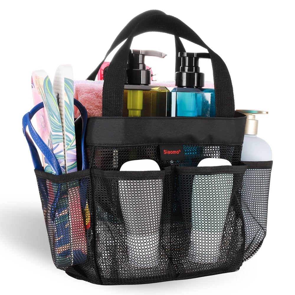 Siaomo Natural Mesh Shower Caddy Portable Shower Tote Bag for College Dorm Essentials, Bathroom, Gym, Camp, Travel, Hanging Shower Caddy Basket, Quick Dry Toiletry Bag (8-Pockets | Black)