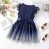 Patpat Kid Girl Glitter Dress Star Flutter-Sleeve Belted Casual Tunic Playwear Basic Party Dresses