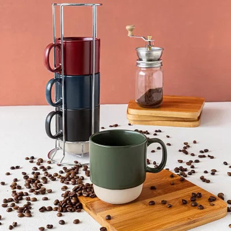 Over and Back 5-Piece Color-Glazed Stackable Mug Set with Rack