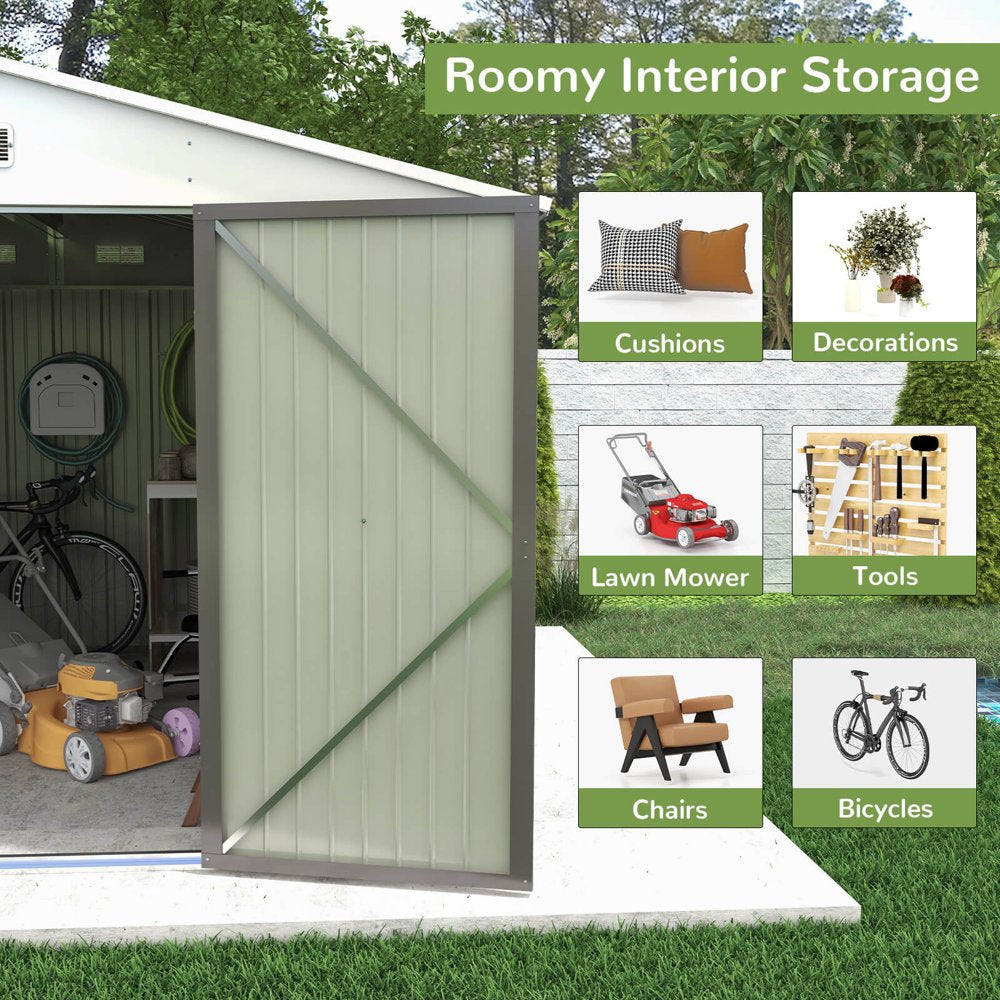 Patiowell Size Upgrade 10 X 8 Ft. Outdoor Storage Metal Shed with Sloping Roof and Double Lockable Door, Gray