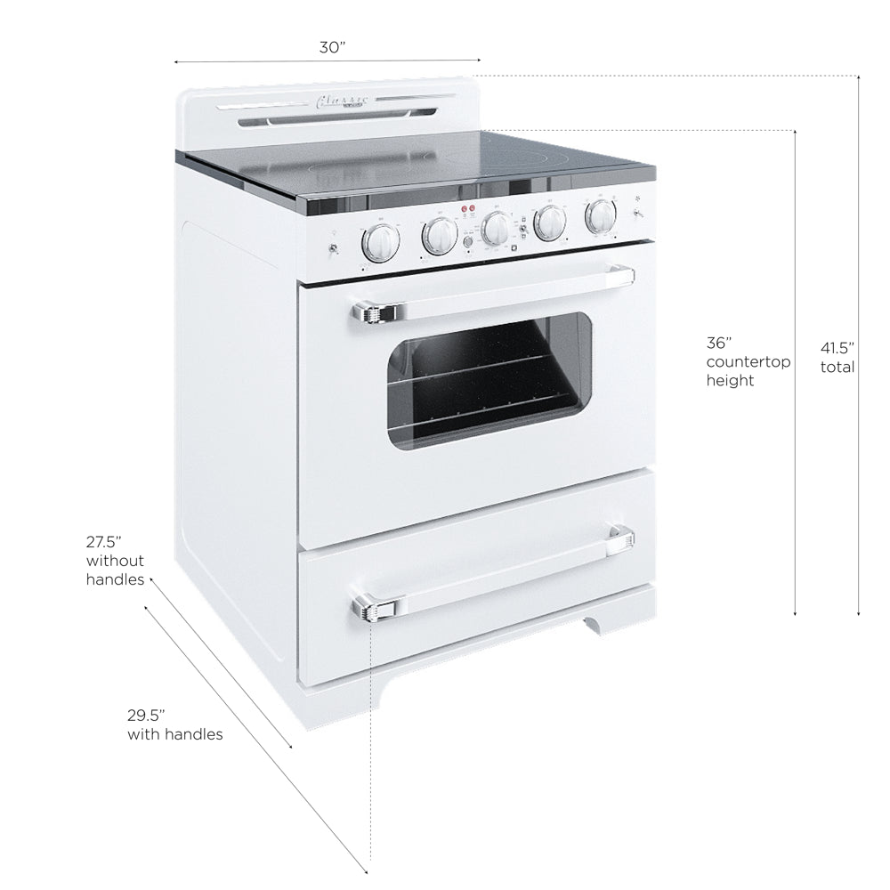 Unique Classic Retro 30" 3.9 Cu/Ft Freestanding 5-Element Electric Range with Convection Oven in Marshmallow White