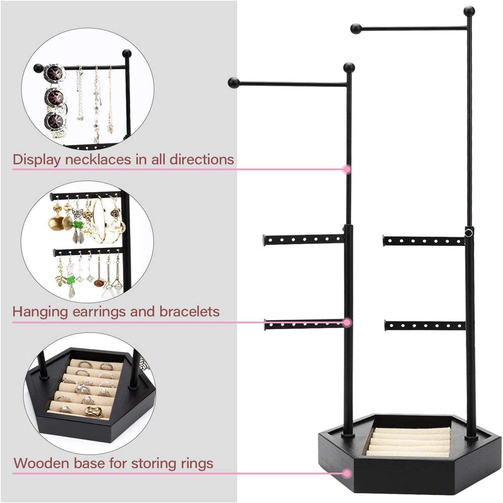 Sfugno Jewelry Organizer Stand, 6 Tier Jewelry Holder with Adjustable Height Necklace Holder for Organizer Display & Storage Earrings Ring Bracelet