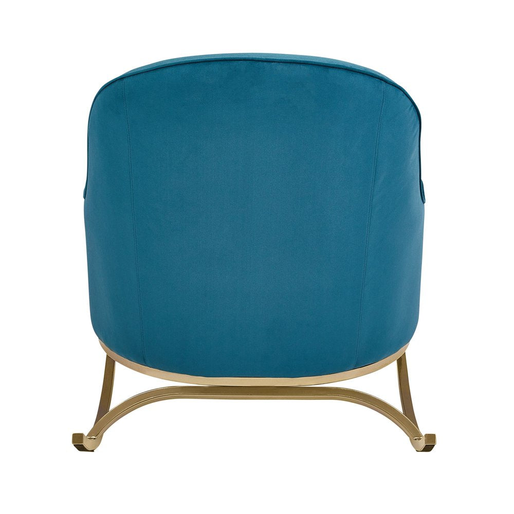 Modrn Glam Velvet Rocking Chair with Lumbar Pillow, Teal/Satin Brass