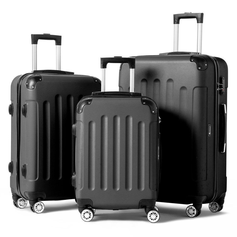 Zimtown Hardside Lightweight Spinner Black 3 Piece Luggage Set with TSA Lock