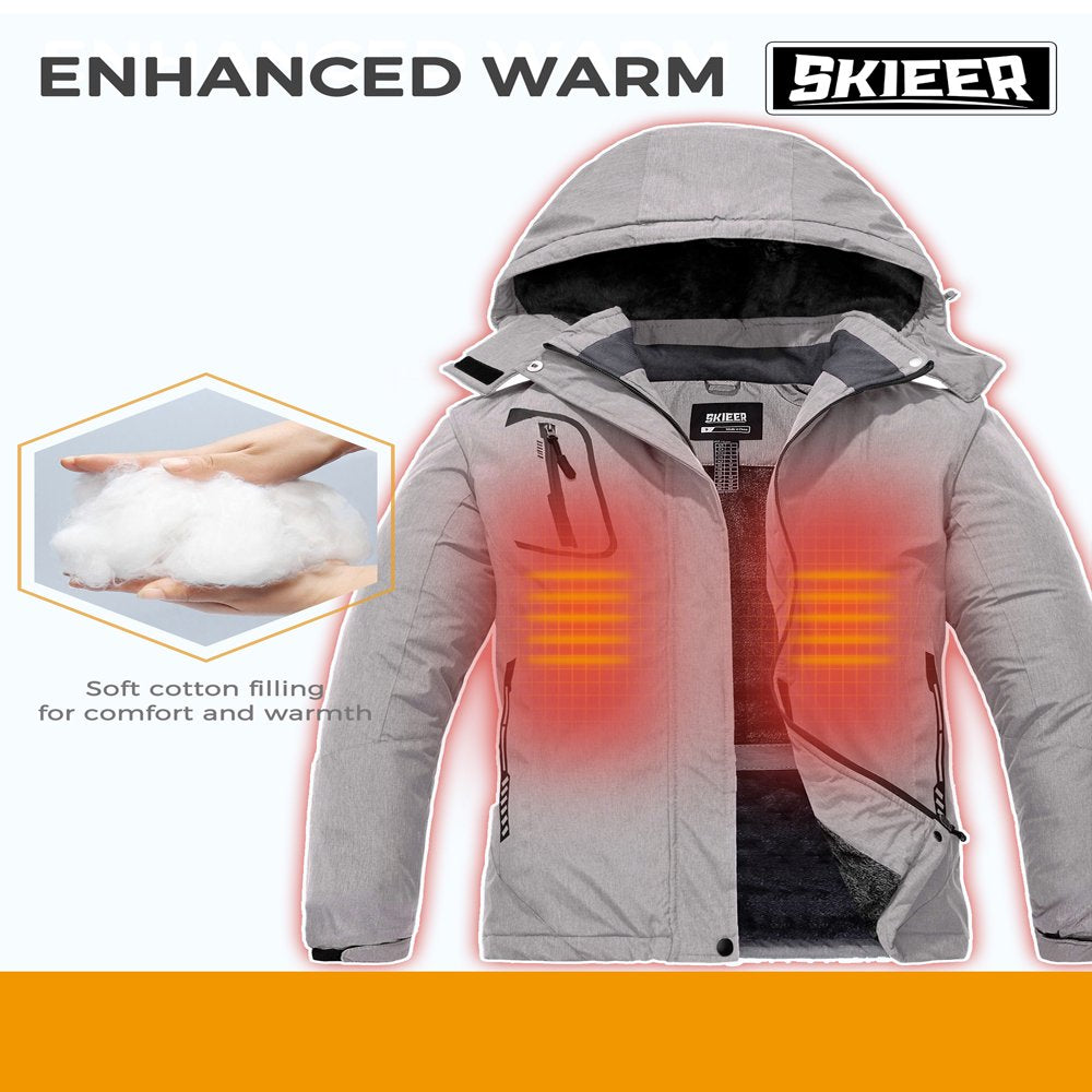 Skieer Women'S Waterproof Ski Jacket Windproof Rain Jacket Winter Warm Hooded Coat Grey Small