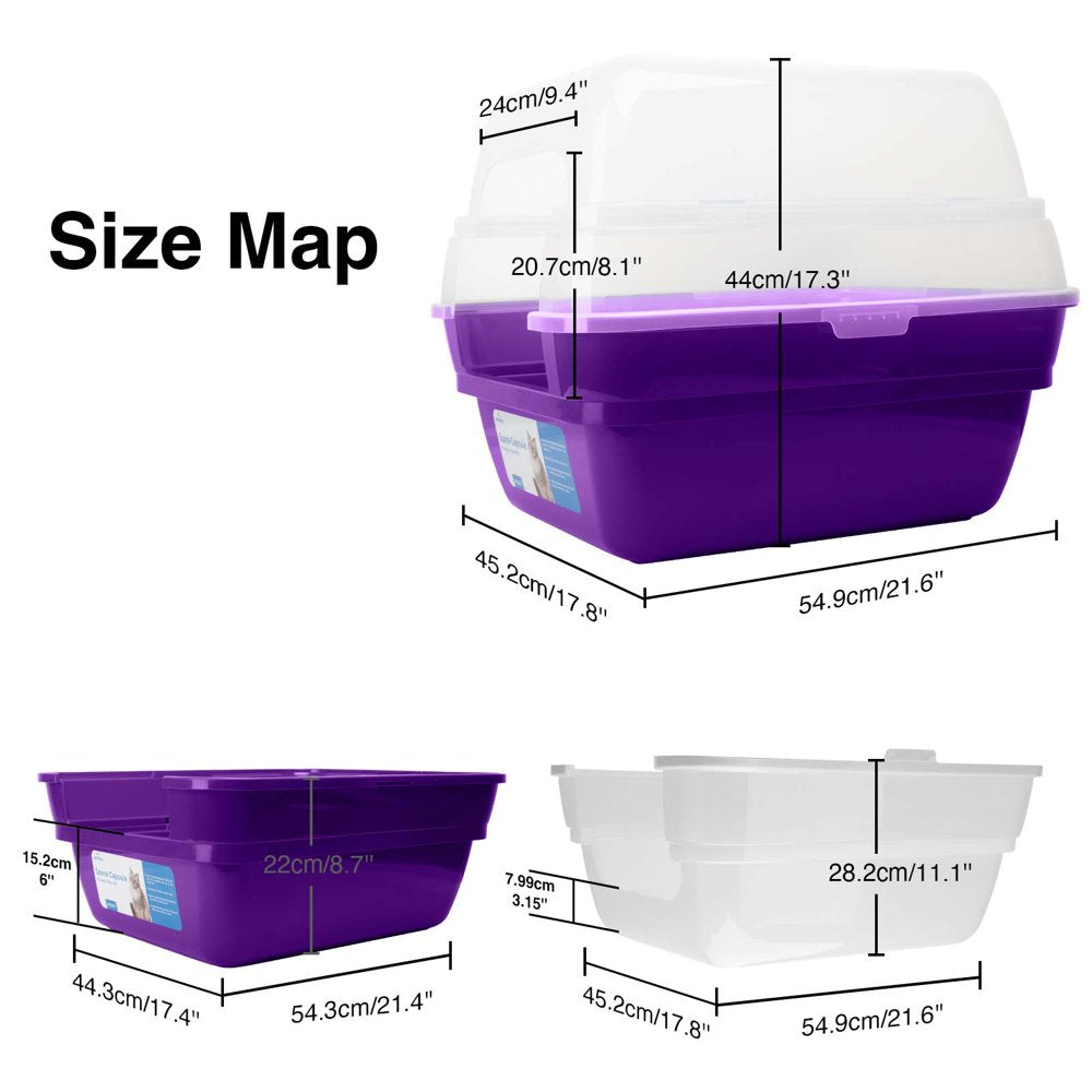 Petfamily Extra Large Cat Litter Box, Color Purple, Jumbo Hooded, 21.60 X 17.80 X 17.30 In