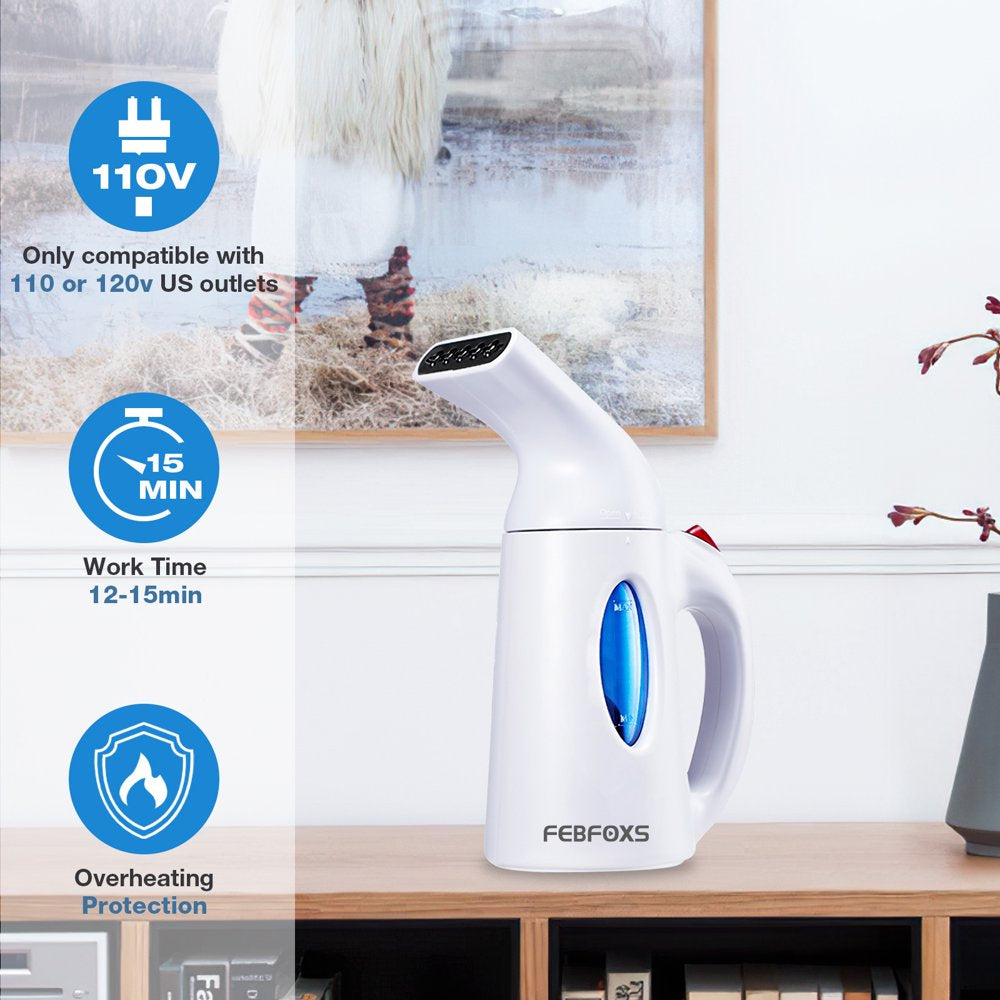 FEBFOXS Steamer for Clothes,700W Portable Garment Steamer,Auto Shut-Off Function,Wrinkles/Steam/Soften/Clean/Sterilize,White