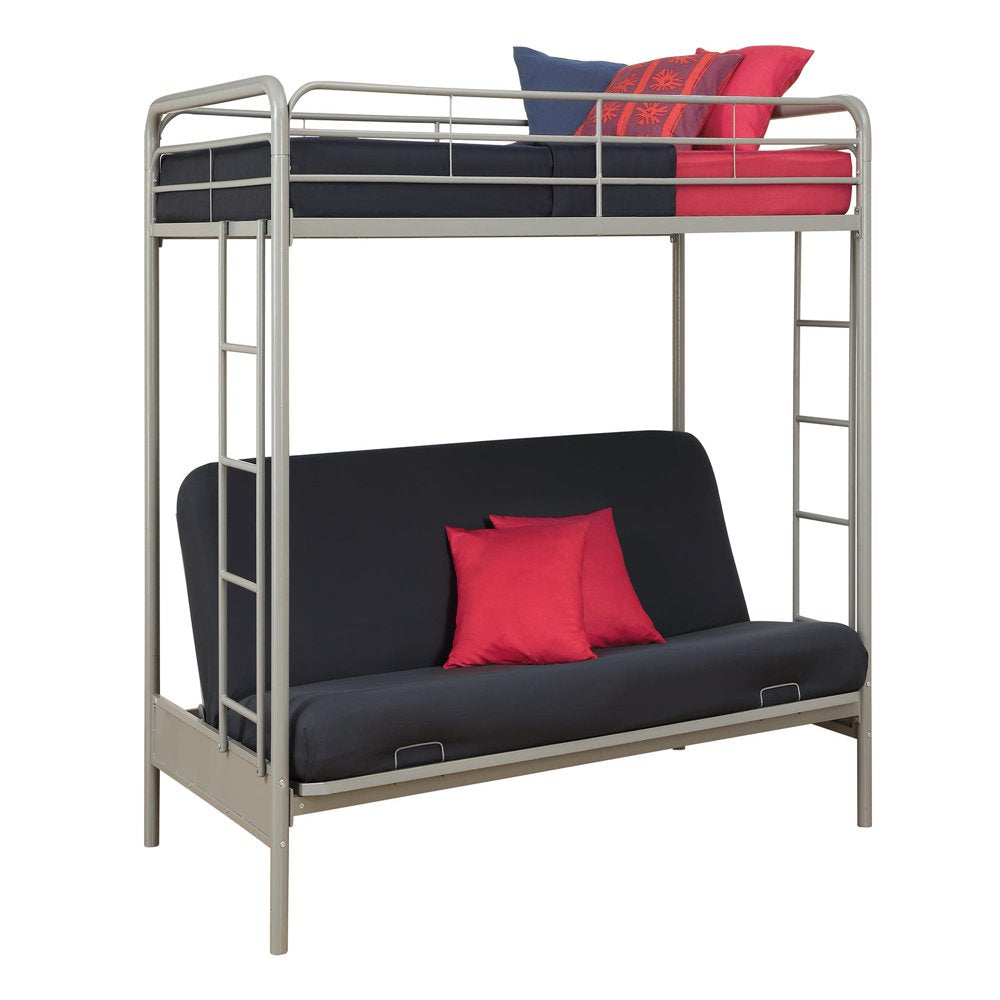 DHP Sammie Twin over Futon Metal Bunk Bed, Silver