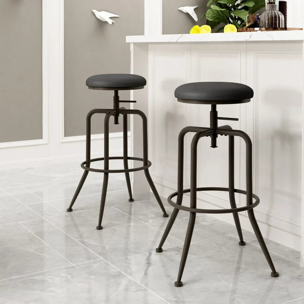 Homy Casa Adjustable Height Barstools Swivel Counter Bar Stool, Set of 2, round Faux Leather for Kitchen, Black