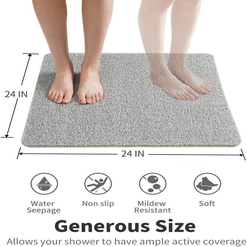 SIXHOME Loofah Shower Mat 24"X24" Non Slip Bathtub Mat PVC Quick Drying Bathmat Comfortable Textured Surface Easy Cleaning Shower Floor Mat Light Grey