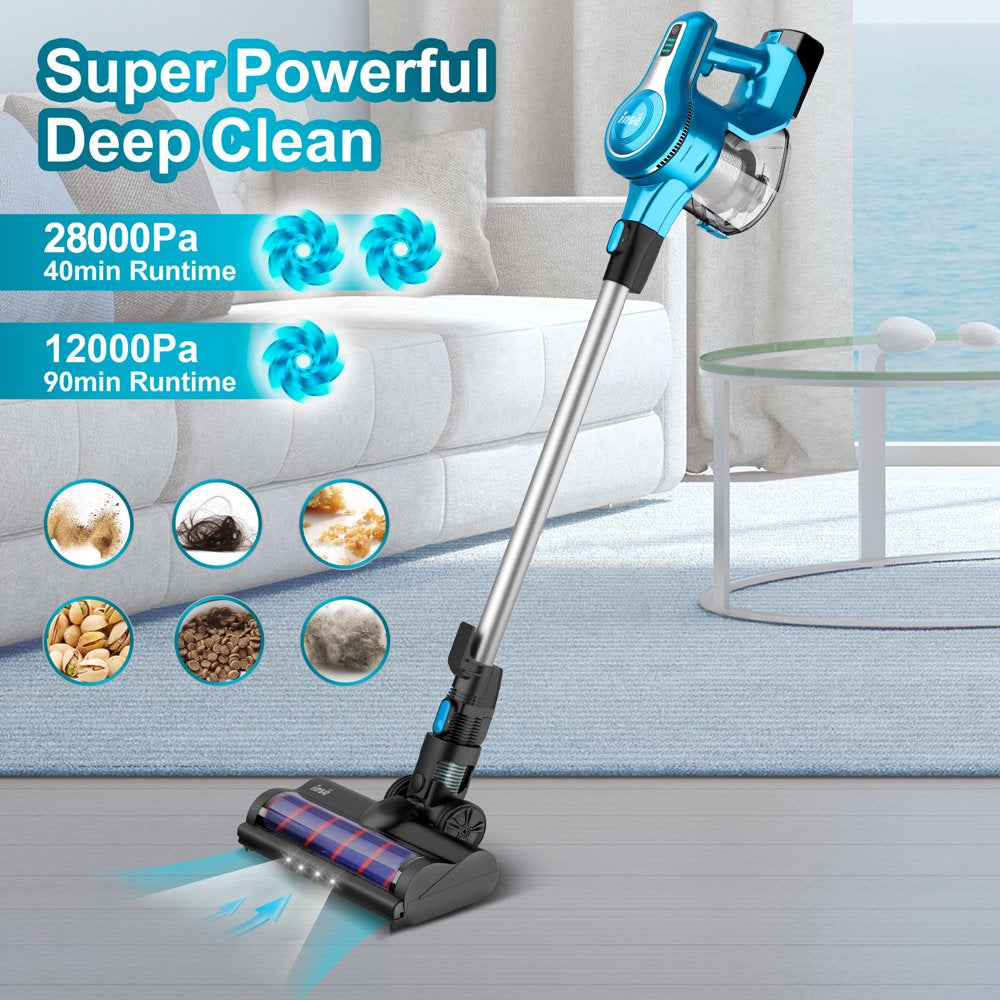 INSE Cordless Vacuum Cleaner with 2 Batteries, 10-In-1 Lightweight Stick Vacuum, up to 90Mins Run-Time, 28Kpa 300W Powerful Suction Rechargeable Battery Vacuum for Pet Hair Hardwood Floor Carpet