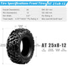 Ktaxon Set of 4 6PR All Terrain ATV UTV Tires, 25X8-12 Front & 25X10-12 Rear, Tubeless