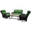 Better Homes & Gardens Ravenbrooke 4-Piece Outdoor Wicker Swivel Chair Conversation Set, Green