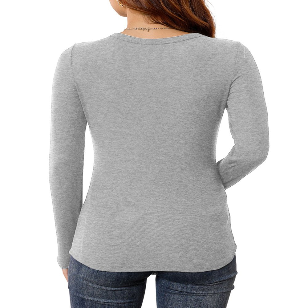 Anygrew Women Long Sleeve Top Casual Basic Slim Knit Ribbed T Shirt