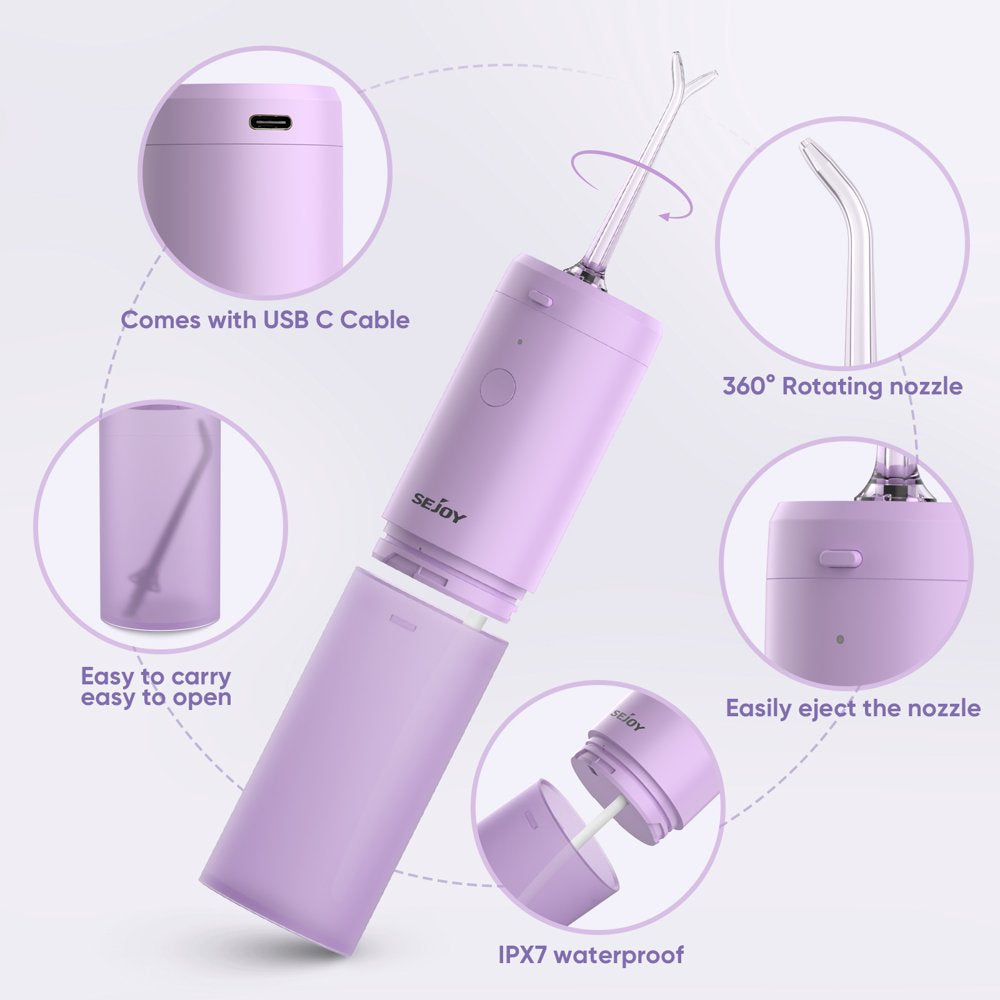 Sejoy Cordless Water Flosser, Rechargeable Portable Oral Irrigator Teeth Cleaner, Purple