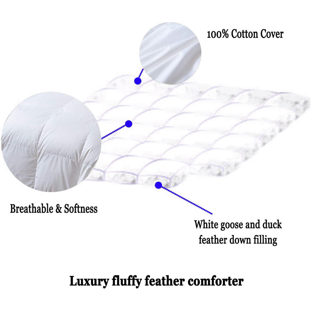 Whatsbedding down Comforter Feather Duvet Insert Cotton White Goose Duck down Comforter All Season Solid, Queen