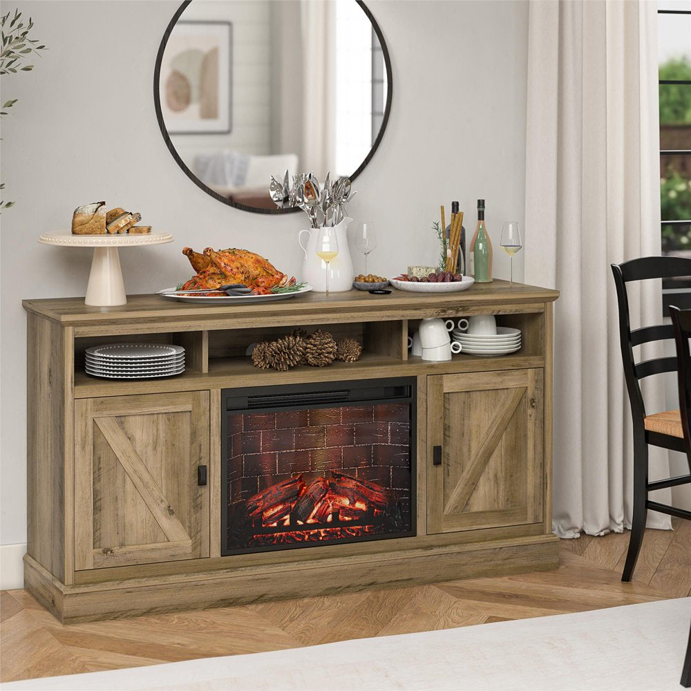 Ameriwood Home Ashton Lane Electric Fireplace TV Stand for Tvs up to 65", Rustic Oak