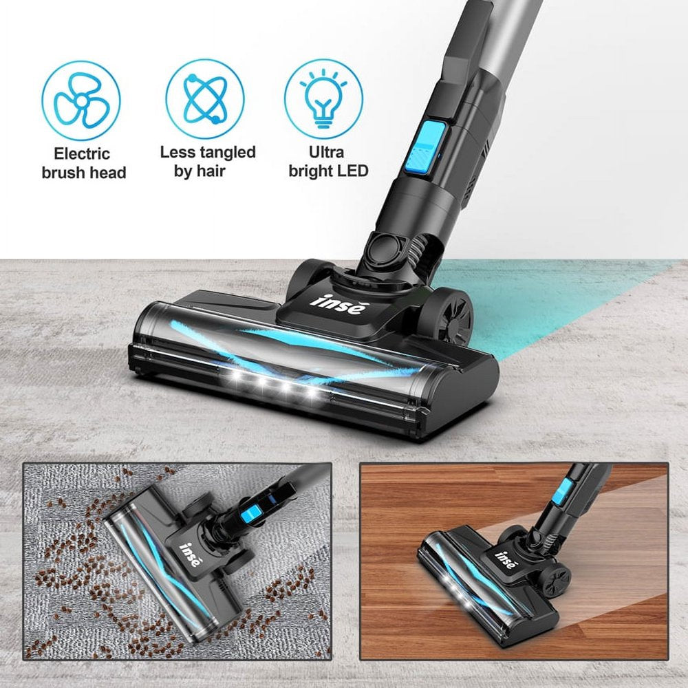 INSE Cordless Vacuum Cleaner, 6 in 1 Powerful Suction Lightweight Stick Vacuum with 2200Mah Rechargeable Battery, up to 45Min Runtime, for Home Furniture Hard Floor Carpet Car Hair