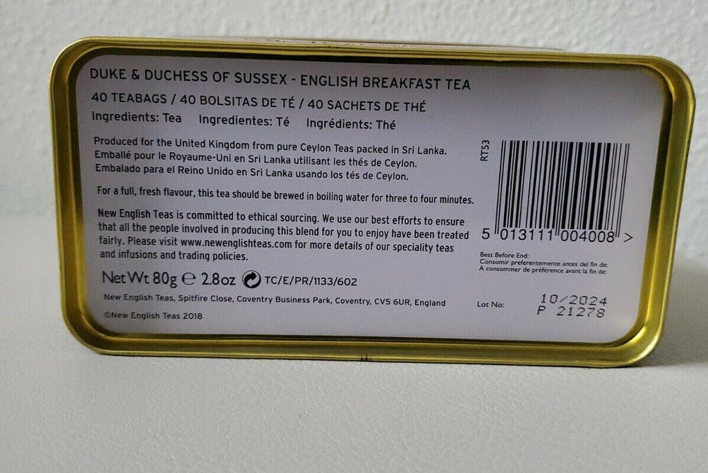 Duke and Duchess of Sussex English Breakfast Tea Tin NO Teabags - Megan & Harry