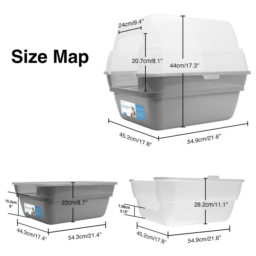 Petfamily Extra Large Cat Litter Box, Color Grey, Jumbo Hooded, 21.60 X 17.80 X 17.30 In