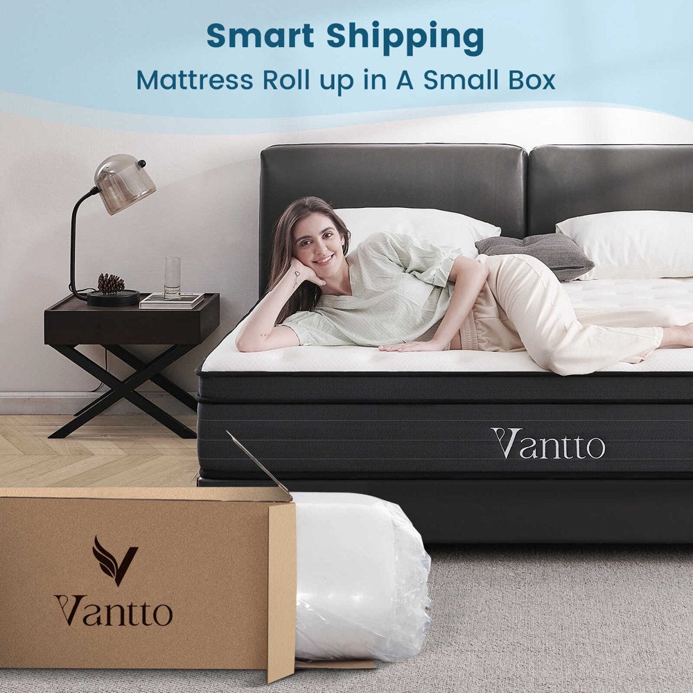 Vantto Queen Mattress, 12 Inch Hybrid Memory Foam Mattress in a Box, Pressure Relief, Certipur-Us