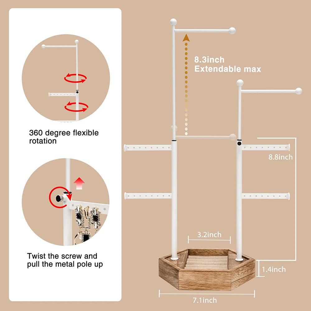 Sfugno Jewelry Organizer Stand - 6 Tier Jewelry Holder with Adjustable Height Necklace Holder Organizer Display & Storage for Earrings Ring Bracelet