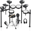 Donner Electronic Drum Set with Quiet Mesh Drum Pads, 2 Cymbals W/Choke, 31 Kits and 450+ Sounds, Throne, Headphones, Sticks, USB MIDI, Melodics Lessons (5 Pads, 4 Cymbals) DED-200