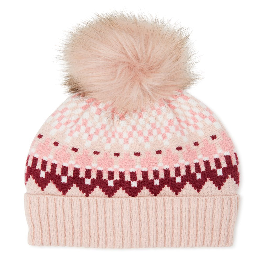 Time and Tru Women’S Fair Isle Knit Beanie Hat with Pom Pom