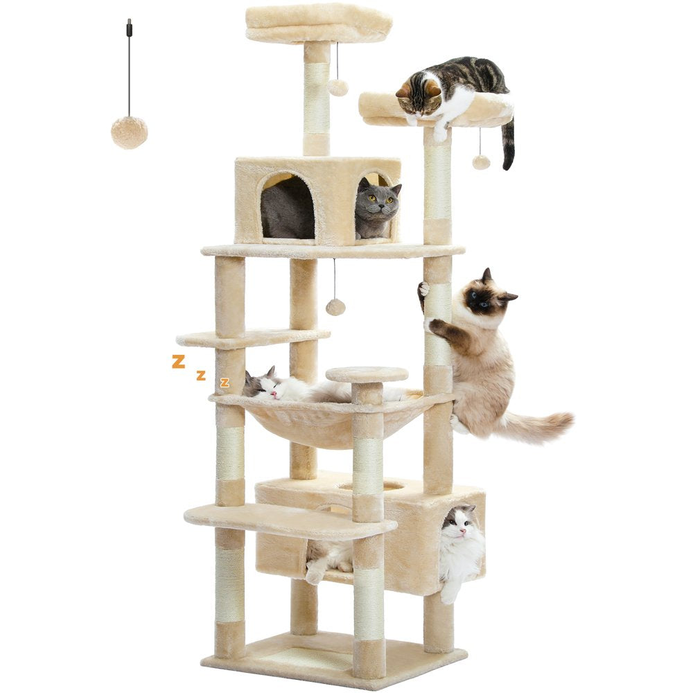 PAWZ Road 73" Cat Tree for Large Cats Multi Level Tall Cat Tower Condo with 7 Scratching Posts,Beige