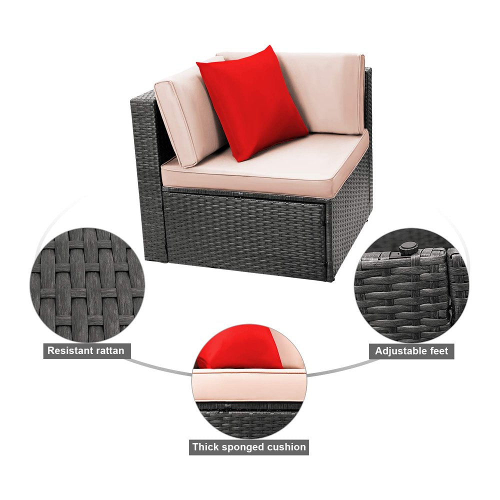 Lacoo 6 Pieces Outdoor Indoor Furniture Sectional Safa Modern Wicker Sets with Cushion All Weather Rattan Conversation Set with Glass Coffee Table and Armchairs for Patio Backyard Poolside Garden