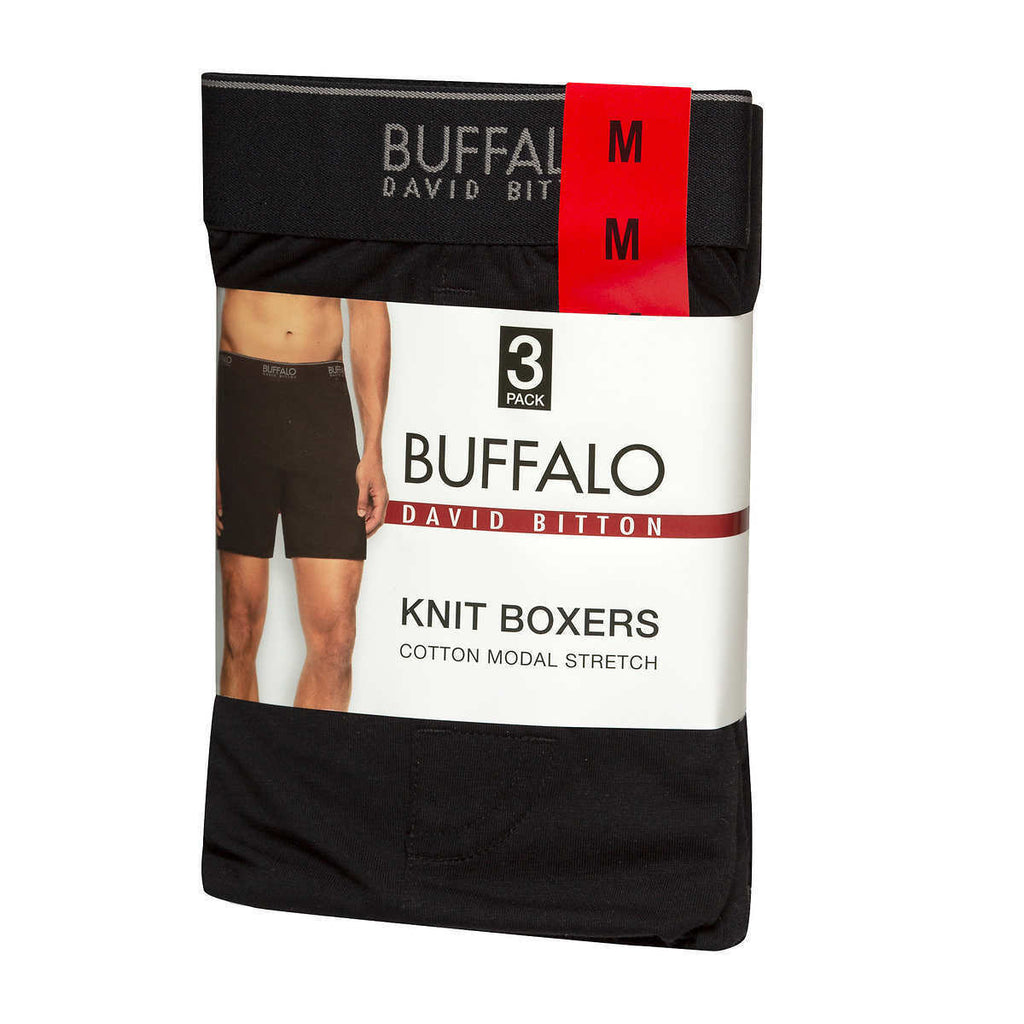 Buffalo David Bitton Men'S Knit Boxers Black or Blue 3-Pack New Free Shipping