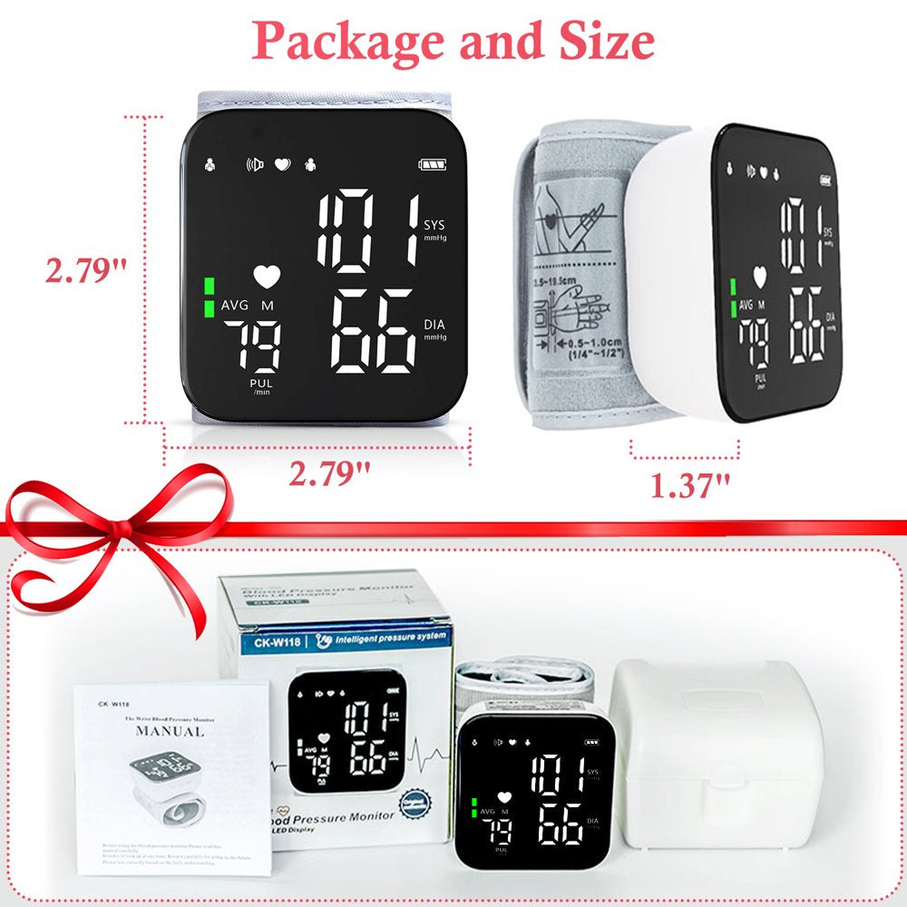 Ifanze Blood Pressure Monitor, Wrist Blood Pressure Cuff LCD Display Automatic Voice Pulsometer Sphygmomanometer, Rechargable Heart Health BP Monitor for Home Travel Use,White