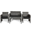 Costway 4PCS Patio Rattan Furniture Set Conversation Glass Table Top Sofa Cushioned, Black