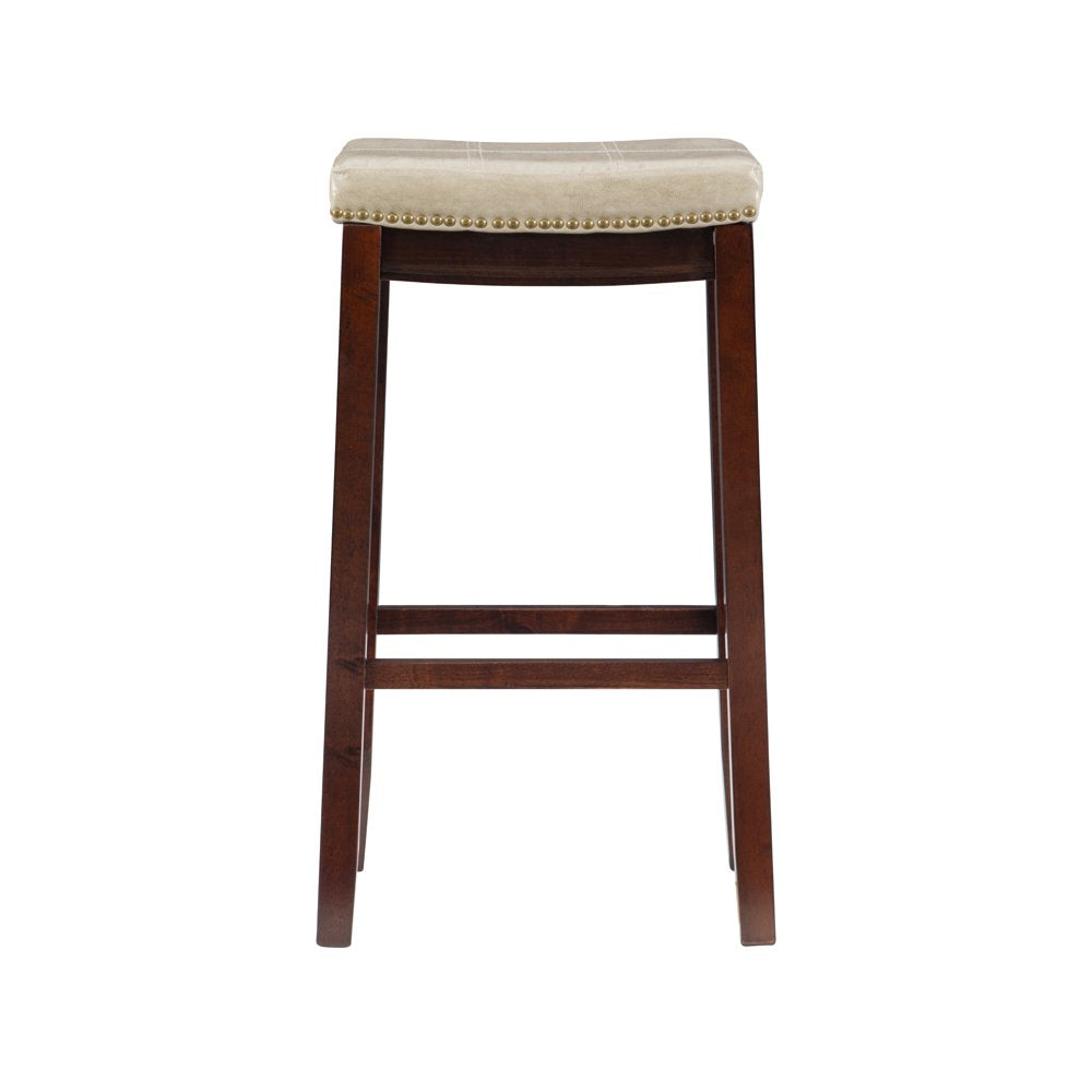 Linon Claridge 32" Backless Indoor Bar Stool, Dark Brown with Beige Faux Leather, Includes 1 Stool