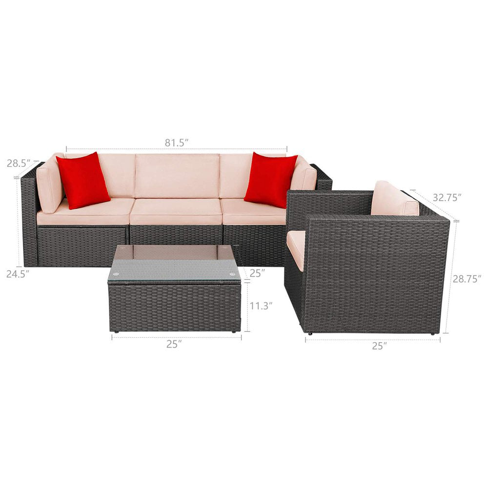 LACOO 5 Pieces Outdoor Indoor Furniture Sectional Sofa Modern Wicker Sets with Cushion All Weather Rattan Conversation Set with Glass Coffee Table and Armchair for Patio Backyard Poolside Garden