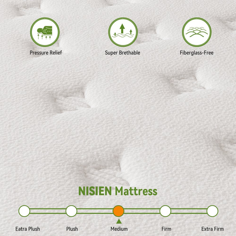 Nisien Queen Mattress, 10 Inch Innerspring Hybrid Mattress in a Box with Gel Memory Foam,Pocket Spring Mattress, Pressure Relief, Medium Firm Support,60"*80"*10",100-Night Free Trial