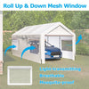 Lzbeitem 10X20 Ft Heavy Duty Steel Carport Storage Boat Shed Canopy Garage Car Shelter Portable Party Tent with Window Sidewalls Doors, White