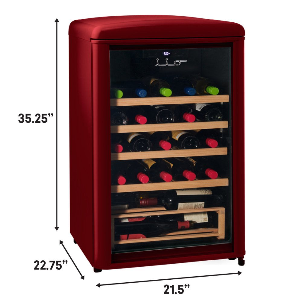 30 Bottle Freestanding Retro Wine Cooler in Wine Red