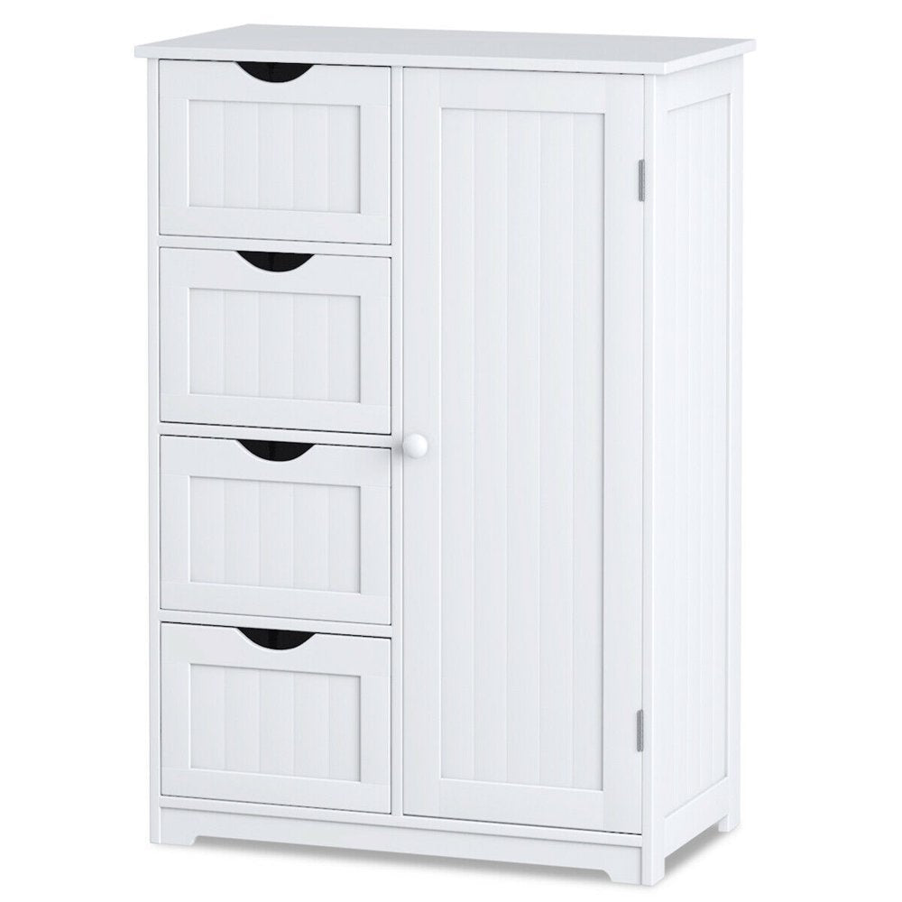 Costway Wooden 4 Drawer Bathroom Cabinet Storage Cupboard 2 Shelves Free  Standing White