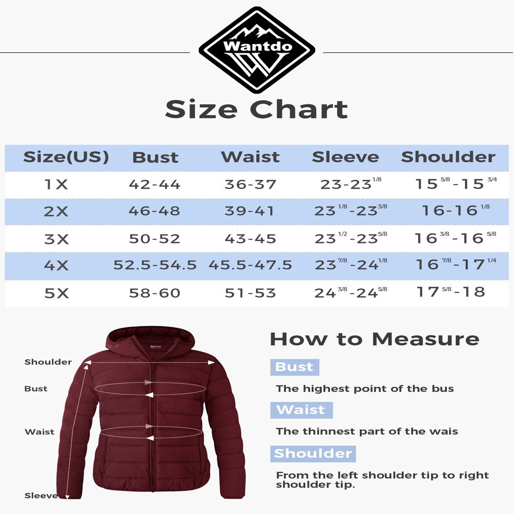 Wantdo Women'S plus Size Winter Coat Hooded Puffer Jacket Warm Winter Parka Wine Red 4X