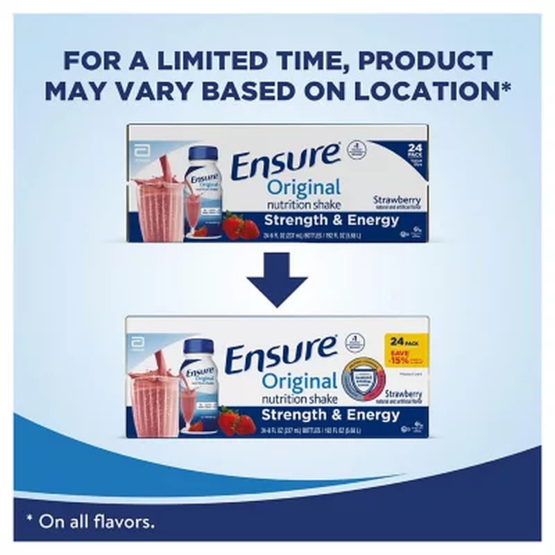 Ensure Original Nutrition Shake, Small Meal Replacement Shake, Strawberry (8 Fl. Oz., 24 Ct.)