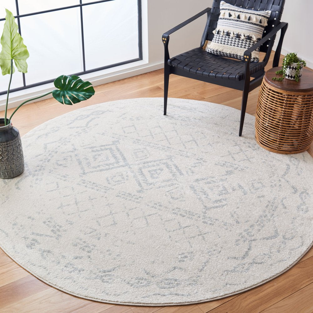 SAFAVIEH Tulum Ronald Distressed Area Rug, Ivory/Light Grey, 6'7" X 6'7" Round