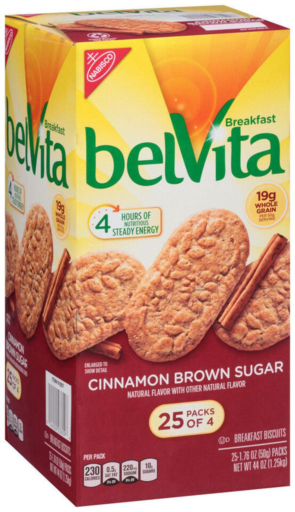 Belvita Cinnamon Brown Sugar Breakfast Biscuits 25 Packs of 4 Cookies 2Lb 12Oz