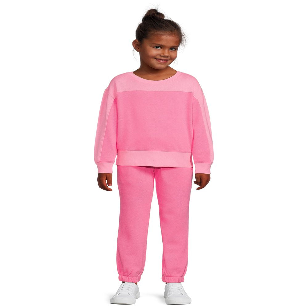 Athletic Works Girls’ Fleece Sweatshirt and Sweatpants Set, 2-Piece, Sizes 4-18 & Plus